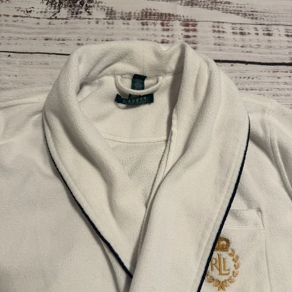Lauren Ralph Lauren Terry Cloth Robe Short Pockets RLL Logo White Women's Medium - Picture 2 of 12
